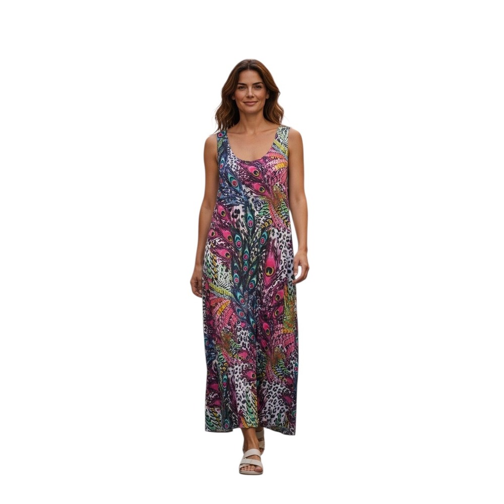 The Pyramid Collection Dopamine Women's size 1X Peacock Animal Print Boho Dress